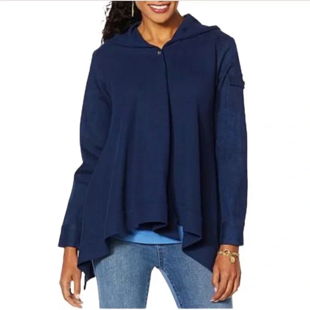 DG2 Diane Gilman Twill Knit Denim Combo Draped Jacket